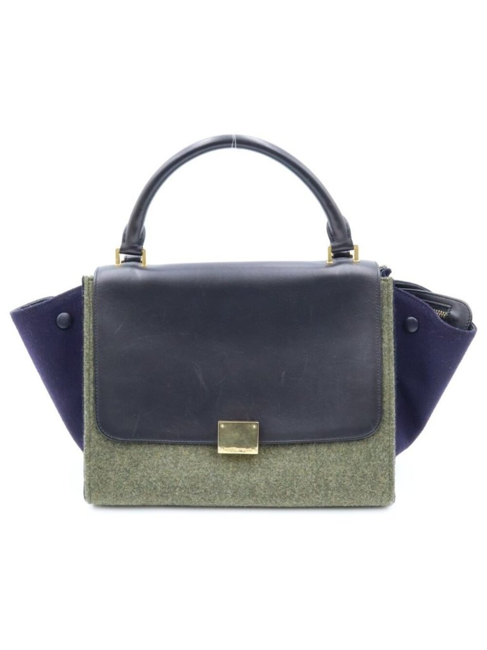 Celine Trapeze 2-Way Shoulder Bag Black Khaki Purple Leather Gold